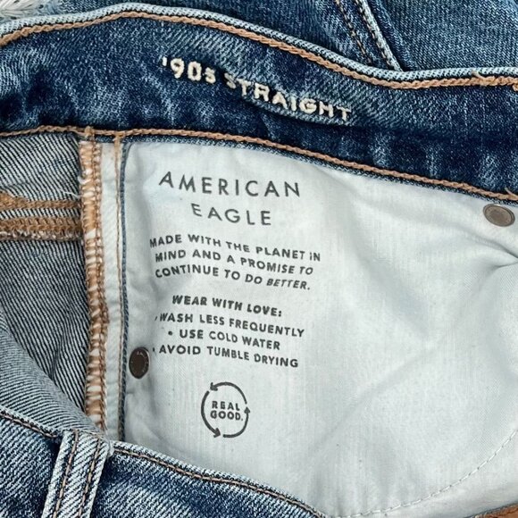 American Eagle Women's '90s Straight Jeans Size 4 Blue Distressed Patched - Picture 7 of 12